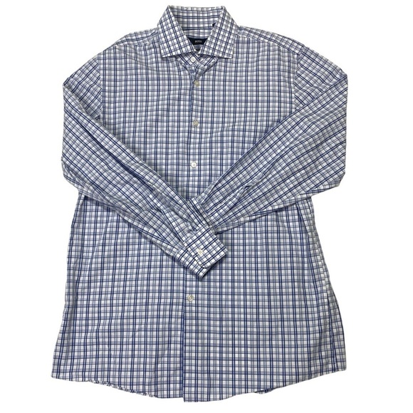 Boss Hugo Boss Blue Plaid Dress Shirt Size 16 1/2 16.5 - Picture 1 of 8